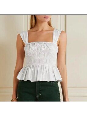 NWT STAUD Ida Cotton Blend Poplin Top White Size Medium
